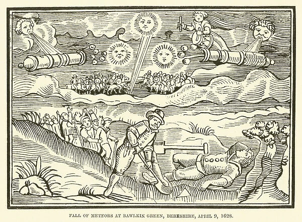 Fall of meteors at Bawlkin Green, Berkshire, 9 April 1628 (engraving)