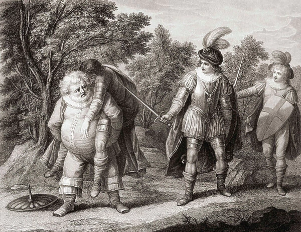 Falstaff with the body of Hotspur on his back. (print)