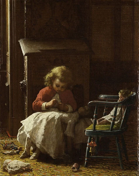 Family Cares, 1873 (oil on wood)