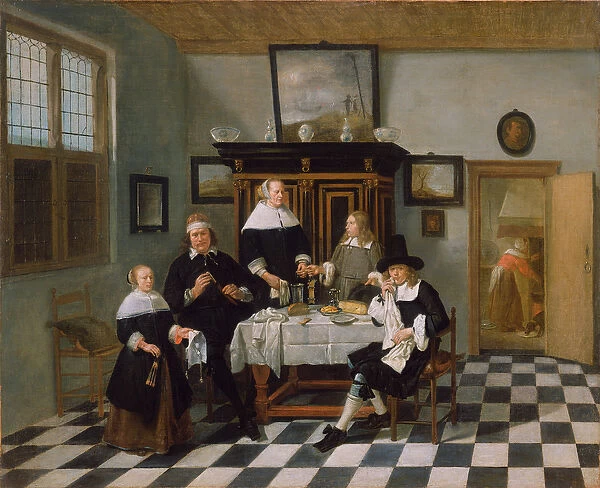 Family Group at Dinner Table, c. 1658-60 (oil on canvas)