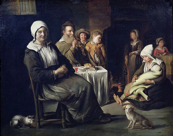 The Family Meal (oil on canvas)