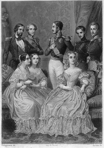 Family of Orleans - engraving in 'Histoire de la vie politique et privee de Louis