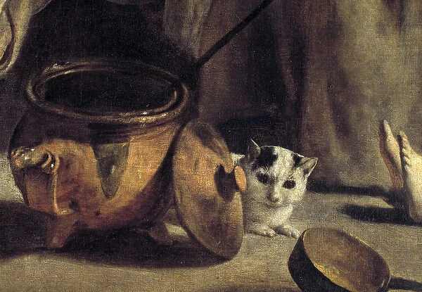Family of peasants in an interior Detail representing cat and copper pots