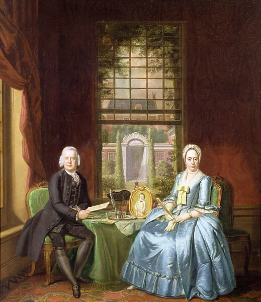 A family Portrait of a Gentleman and his Wife (oil on canvas)