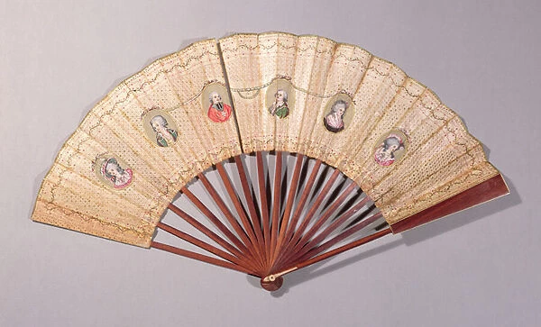 Fan depicting characters involved in the Affaire du Collier, 1786 (w  /  c on paper)