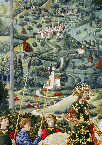 Fantastical landscape, detail from the Journey of the Magi cycle in the chapel, c