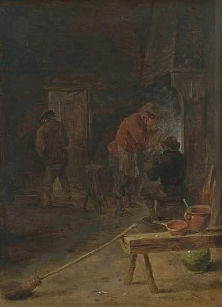 Farmers around a Fireplace (oil on canvas)