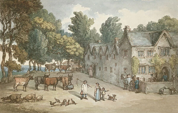 A Farmhouse at Hengar, Cornwall, 1803 (w  /  c, pen & ink on paper)