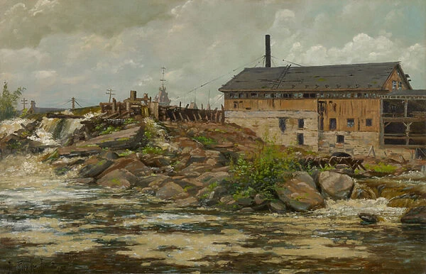 Farnhams Mill at St. Anthony Falls, Minneapolis, 1888 (oil on canvas)