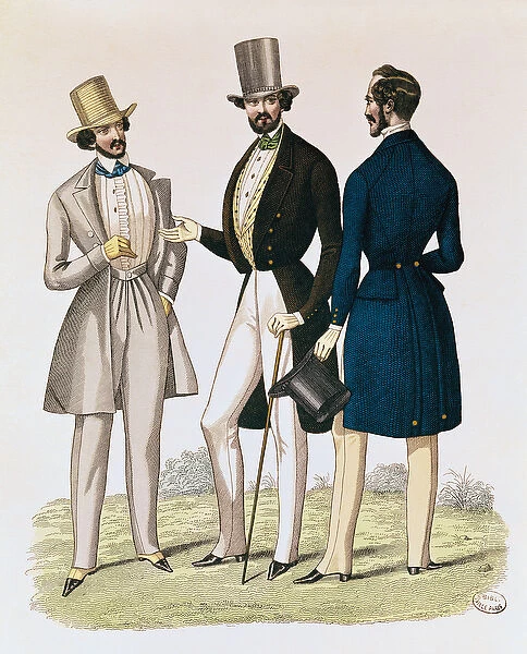 Fashion plate depicting male clothing, published by La Fashion, 1841 (colour