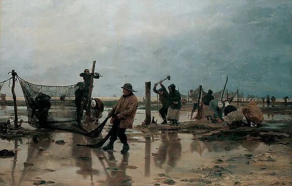 Fastening the Nets, 1885 (oil on canvas)