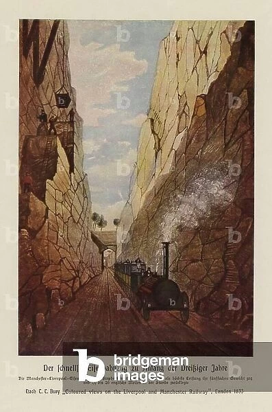 The fastest train in the early 1830s (colour litho)