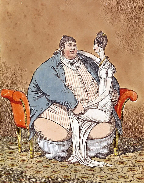 Fat and Lean - Daniel Lambert contrasted with a thin woman seated on his knee