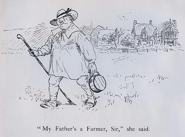 My Fathers a Farmer, Sir, she said. Illustration by Randolph Caldecott for the Nursery Rhyme The Milkmaid