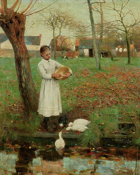 Feeding the Ducks, 1885 (oil on canvas)