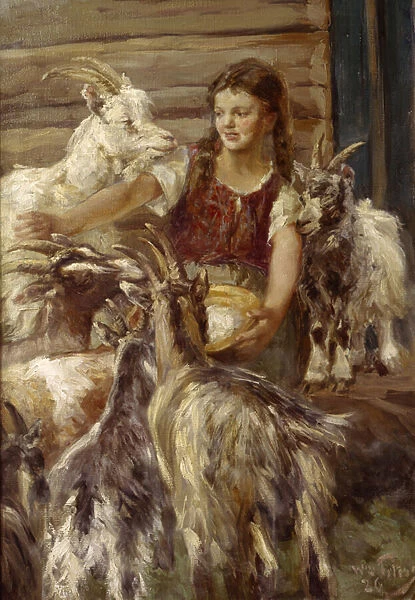 Feeding the goats, 1926 (oil on canvas)