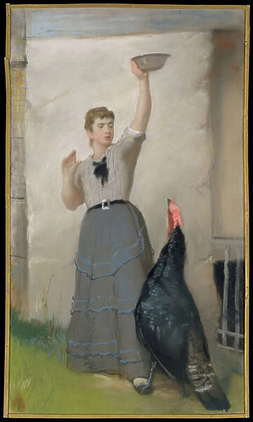 Feeding the Turkey, c. 1872-80 (pastel on wove paper, mounted to canvas)
