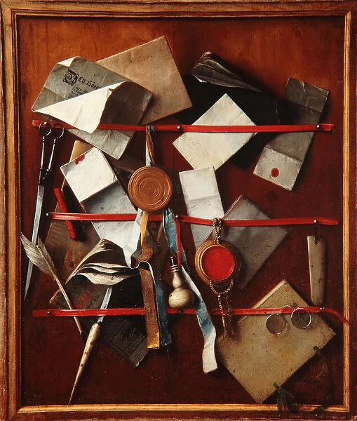 Feigned Letter Rack with Writing Implements, c. 1655 (oil on canvas)