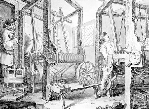 The Fellow Prentices at their Looms Representing Industry and Idleness, 1747 (wash