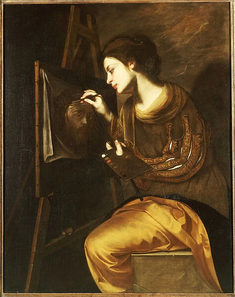 A Female Artist Painting the Image of the Sudarium (oil on canvas)