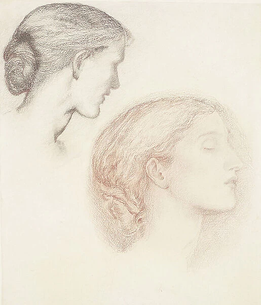 Two Female Heads, 1865-66 (chalk on paper)