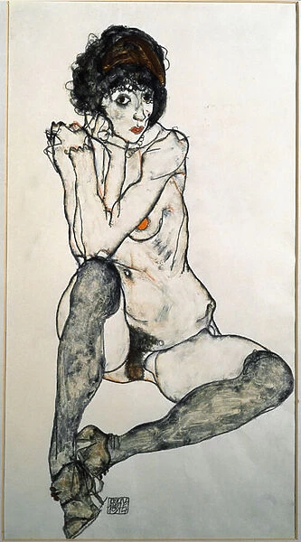 Female Nude Seated (Watercolour Drawing, 1914)