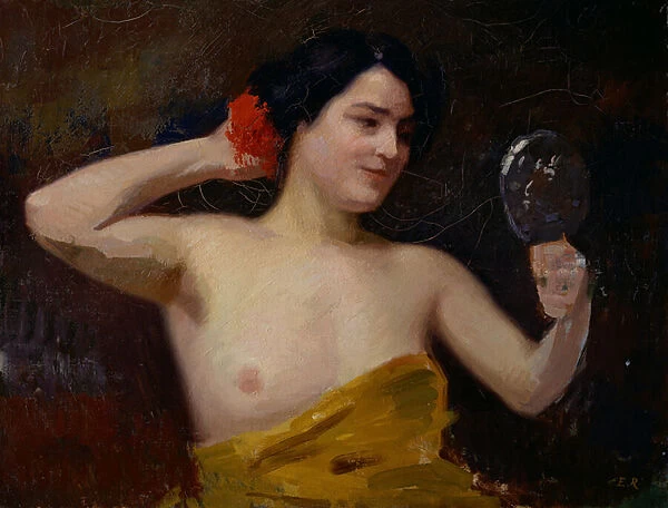 Female Nude (woman with her mirror) (oil on canvas)