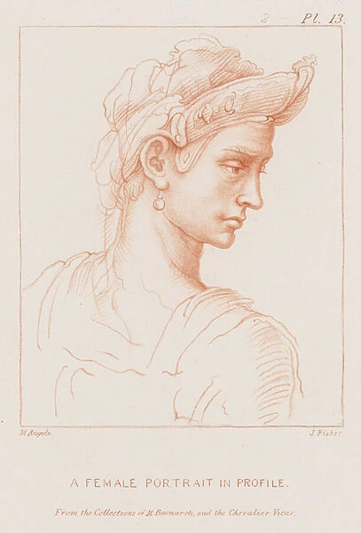 A female portrait in profile (etching)