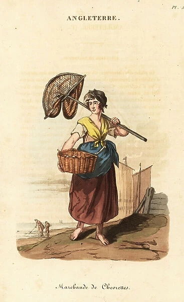 Female shrimper on the English coast, 1800s, 1821 (engraving)