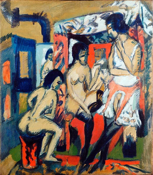 Femmes nues dans un studio - Peinture de Ernst Ludwig Kirchner (1880-1938), 1912, huile sur toile, expressionnisme - Nudes in Studio - Oil on canvas by Ernst Ludwig Kirchner (1880-1938), 1912 - 80, 7x70, 7 cm - Leopold Museum, Vienna