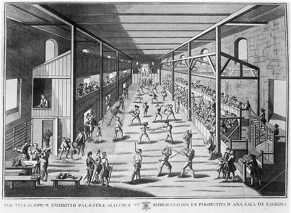 A Fencing Room (engraving) (b  /  w photo)