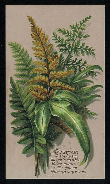 Festive leaf arrangement, Christmas card (chromolitho)