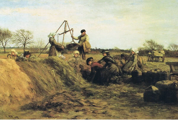 Field working in spring-at the potato pits (colour litho)