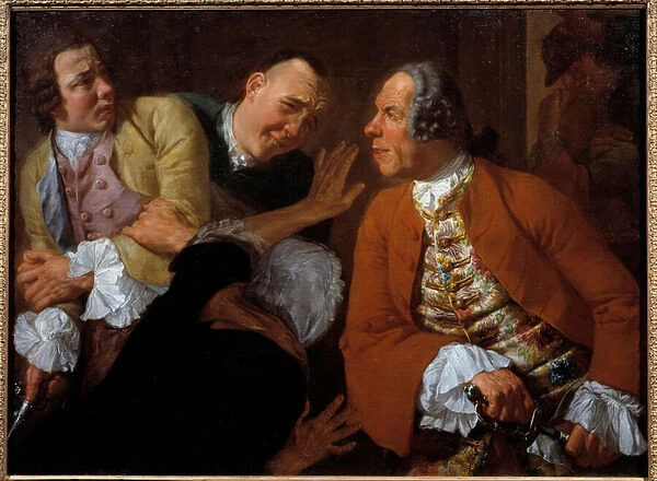 The fight between gentlemen. Painting by Gaspare Traversi (1732-1769) 18th century Sun. 0, 99x0, 73 m