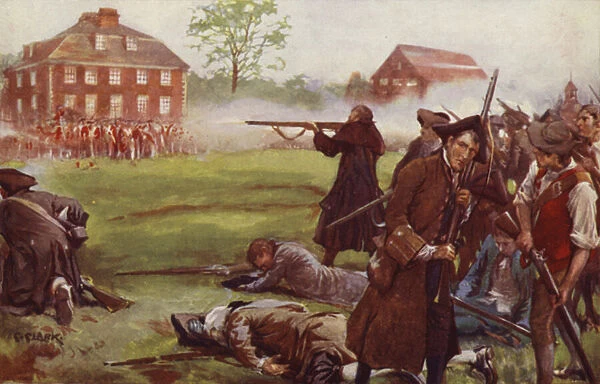 The Fight at Lexington (colour litho)