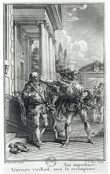 Fight scene, illustration for Le Cid (1637) by Pierre Corneille (1606-84)