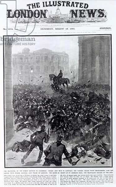 Fighting at the Liverpool General Transport Strike, cover of The Illustrated London News, August 19th 1911 (print)