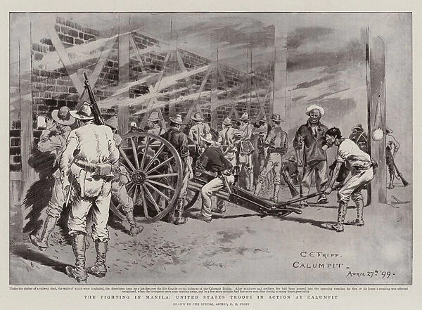 The Fighting in Manila, United States Troops in Action at Calumpit (litho)