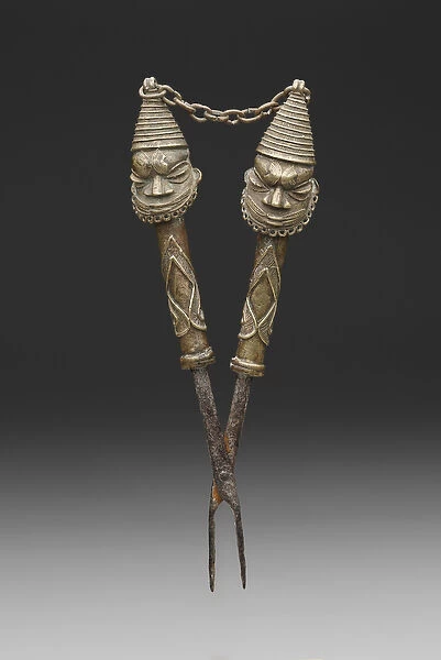 Figurated tongs for Oshugbo Society rituals (cast copper alloy and iron)