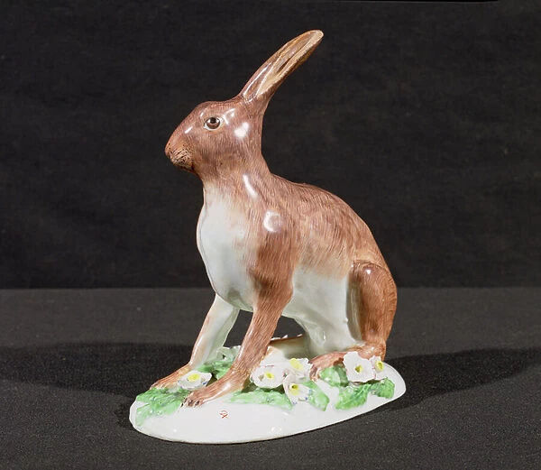 Figure of a Hare, Plymouth, mark 2 in red, 1769-70 (porcelain)