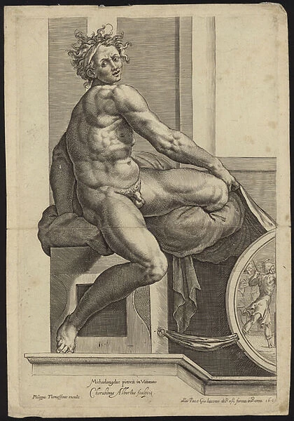 Figure from the Sistine Chapel fresco in the Vatican (engraving)
