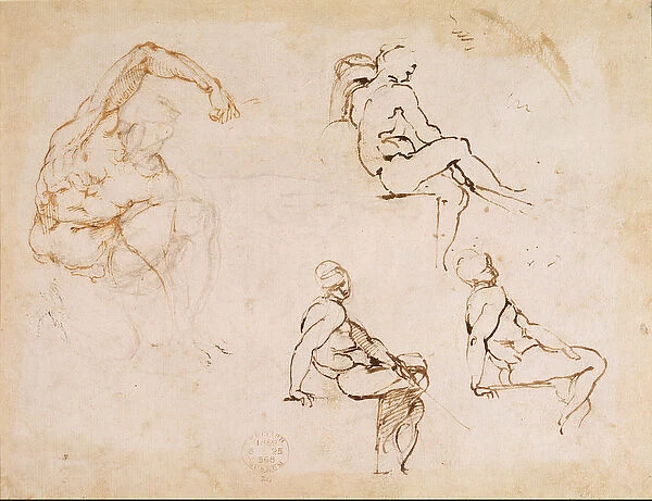 Figure Studies for a Man, (brown ink on paper)