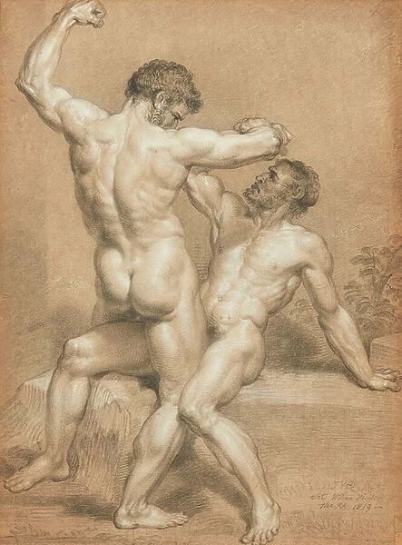 Figure Study - the Wrestlers (pencil and pastel on buff paper)