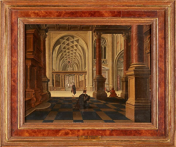Figures in a Church Interior (oil on panel)