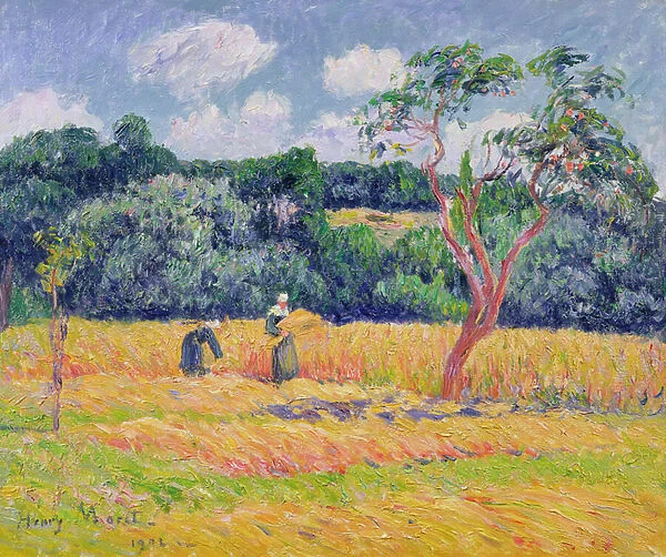 Figures harvesting a wheat field (oil on canvas)