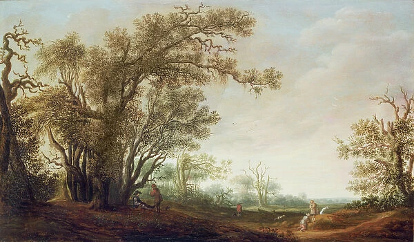 Figures in a Landscape (oil on panel)
