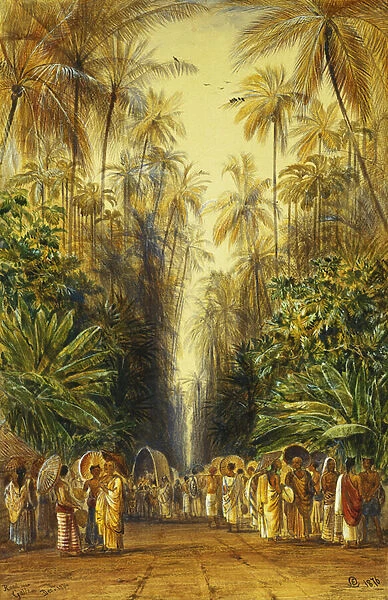 Figures on a Road Near Galle, Ceylon, (watercolour heightened with white)