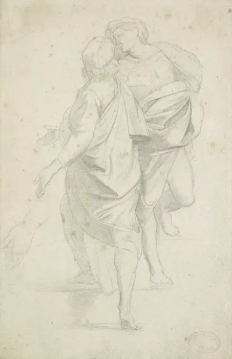 Framed Print : Two Figures standing on a Flight of Steps, after Raphael