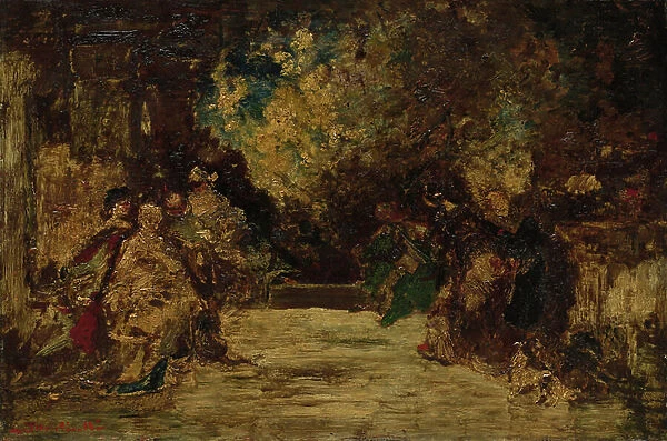 Figures on a Terrace, not dated (oil on wood panel)