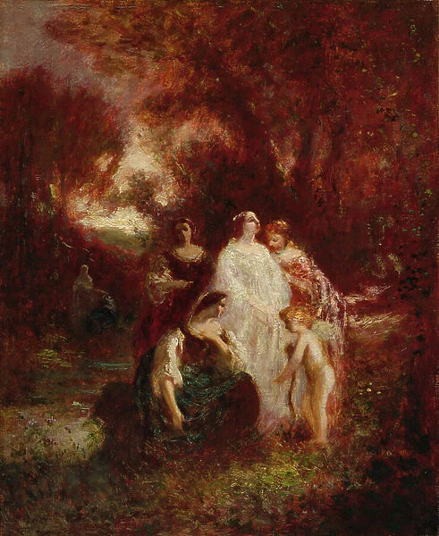 Figures in the Woods, c. 1857-1862 (oil on fabric)